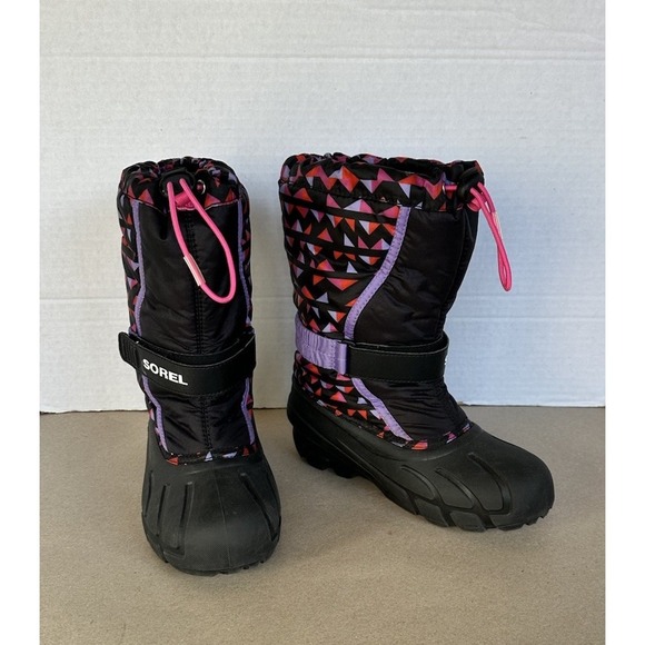 Sorel Snow Boots Womens Girls Flurry Print Boots Size 5 Multicolor Black Purple - Picture 2 of 4